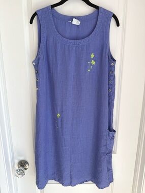 Pictures by Johnny Was Vintage Linen Sleeveless Shift Dress Blue Size M
